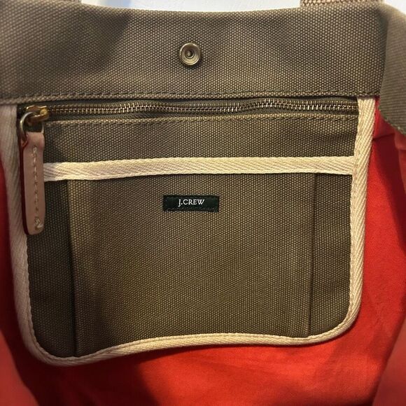 J. Crew Olive Green Canvas Tote canvas Bag boho gothic grunge army hippie camp - Picture 6 of 8